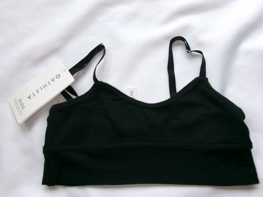 Athleta Well Rested Rib Sleep Bra Black Ribbed Lounge Bralette XS NWT
